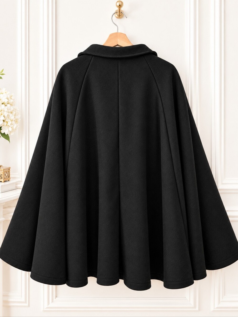 Black Double Breasted Cape Coat Poncho Quiet Luxury | Plus Size XXL - Picture 6 of 9